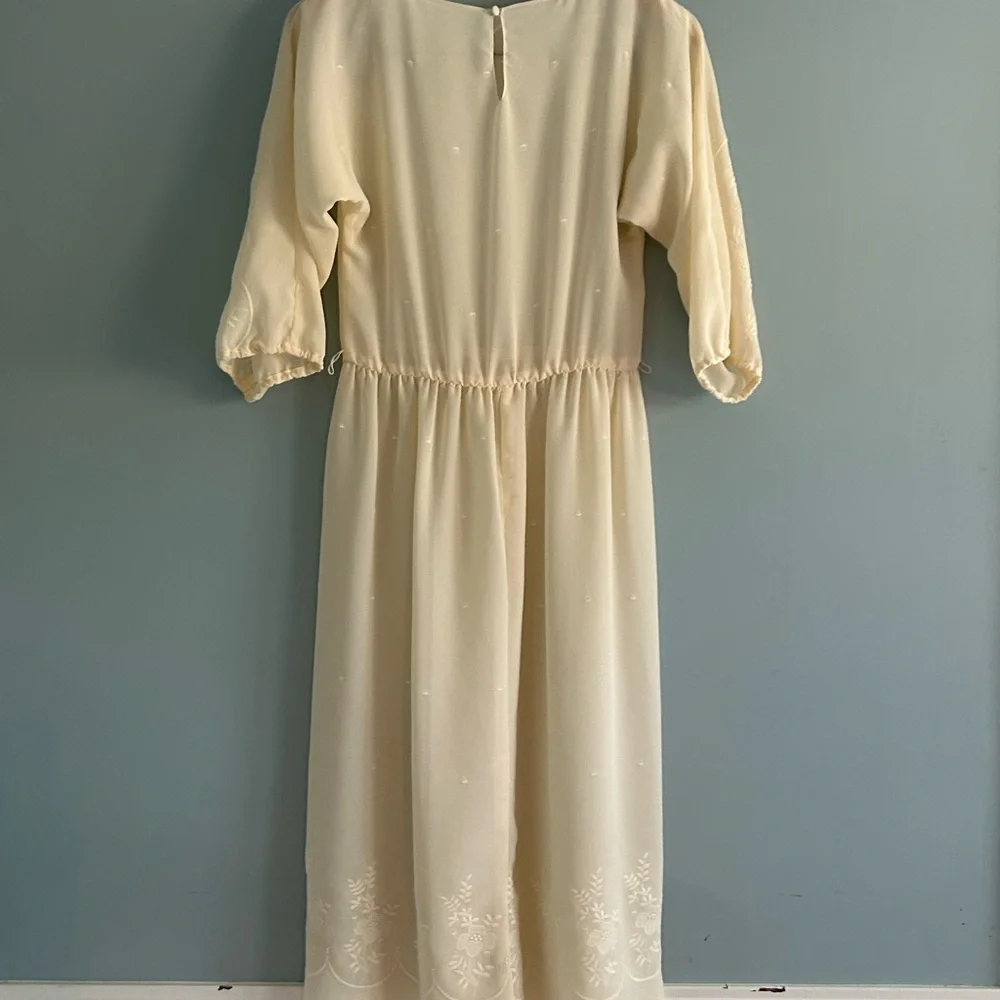 Vintage Cream Sheer Midi Dress with Floral Embroidery - Picture 6 of 6